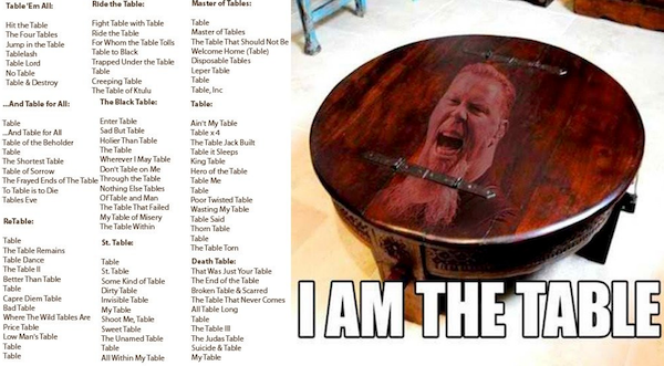 I am the Table James Hetfield. I am the Table. I'M A Table. Ы Table Мем. Tables are turned