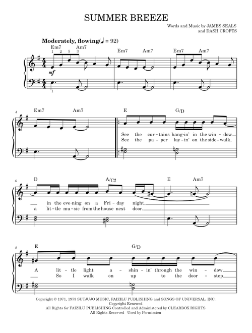 Summer breeze - Seals & Crofts (Easy Piano)