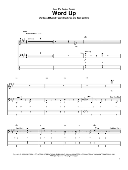 Word Up - Cameo (Bass Tab)