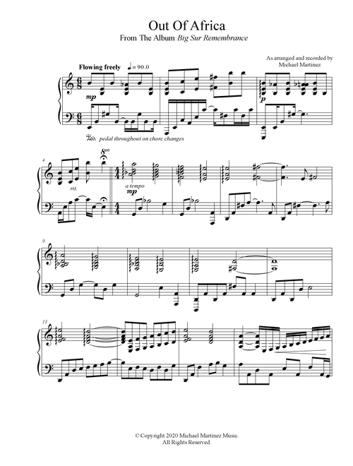 I Had A Farm In Africa (main Title) (Arr. Michael Martinez) - John Barry (Piano Solo)