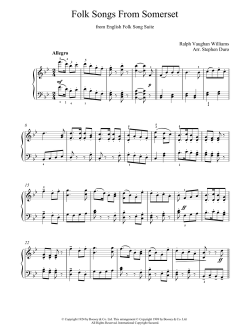 Folk Songs From Somerset from English Folk Song Suite - Ralph Vaughan Williams (Piano Solo)