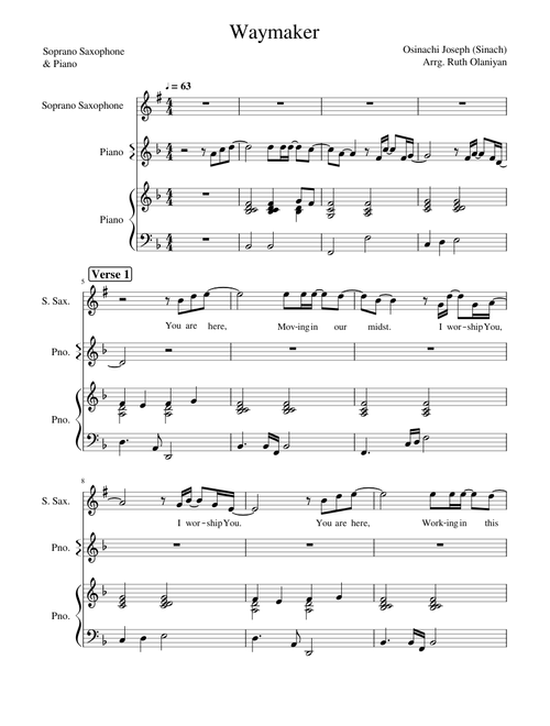 "Waymaker" for the Soprano Sax & Piano