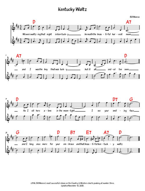 Kentucky Waltz - Bill Monroe (Lead Sheet)