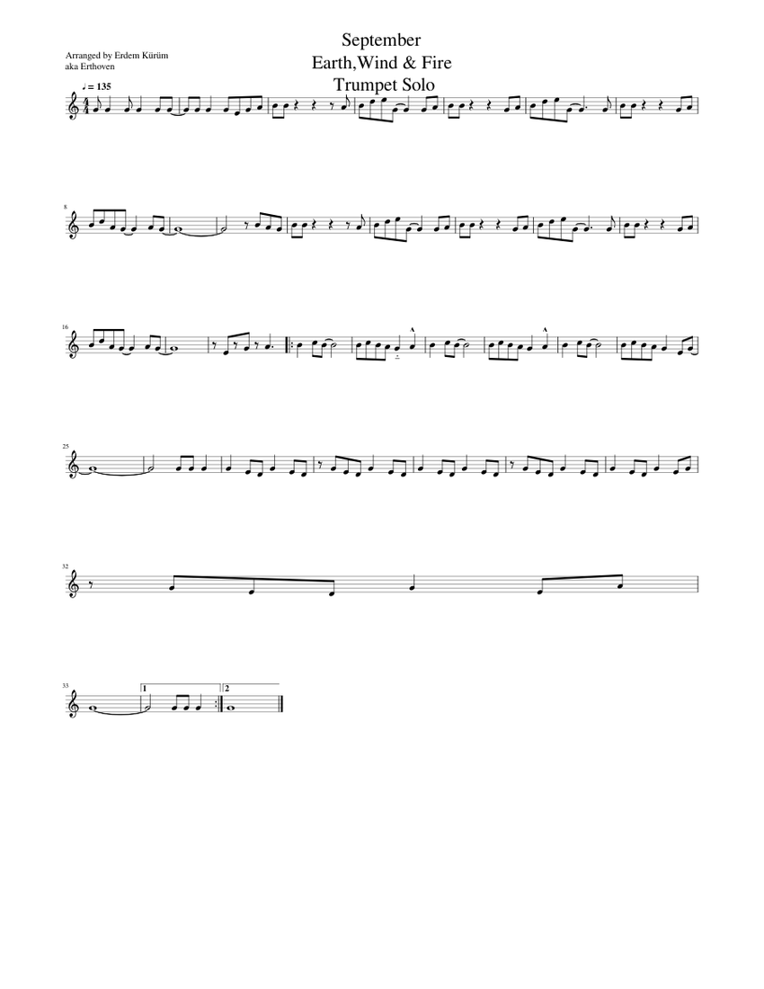 September Earth,Wind & Fire Trumpet Solo Sheet music for Trumpet in b