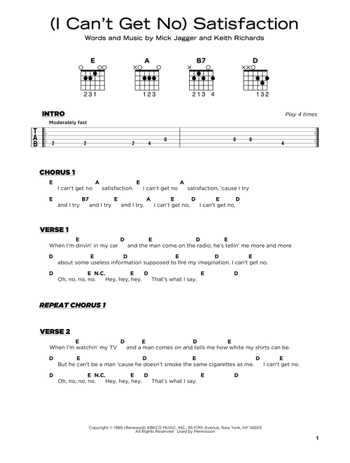 (I Can't Get No) Satisfaction - The Rolling Stones (Really Easy Guitar)