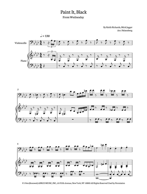 Paint It, Black (Arr. Heisenberg) - Rolling Stones (Cello and Piano)