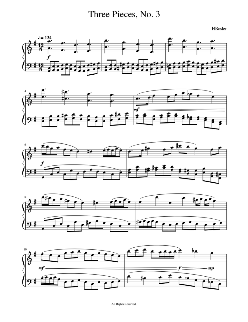 Three Pieces, No. 3 Sheet Music for Piano (Solo) | MuseScore.com