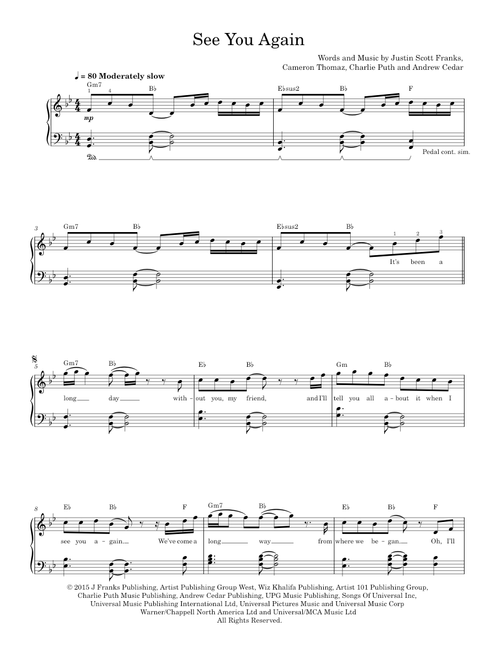 See you again - Wiz Khalifa (Piano Solo)