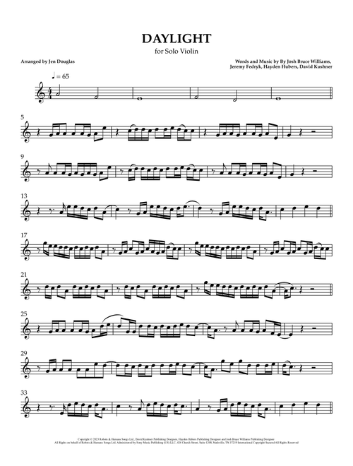Daylight (Arr. Jen Douglas) - David Kushner (Violin Solo)