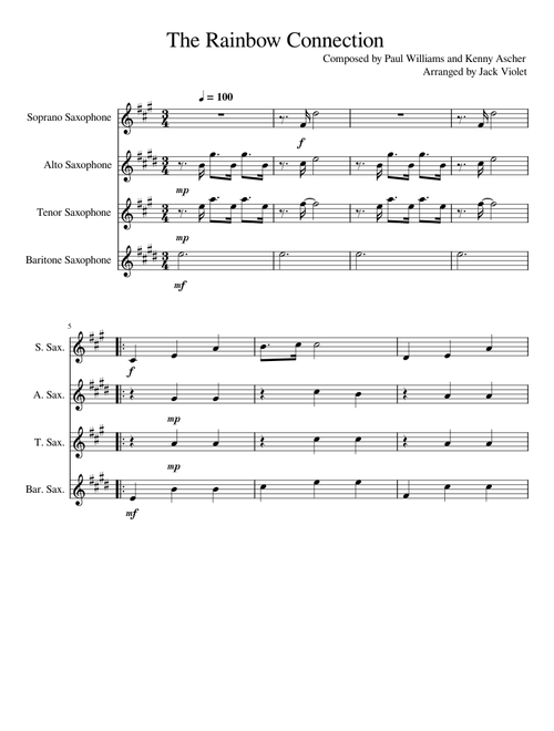 Rainbow Connection saxophone quartet