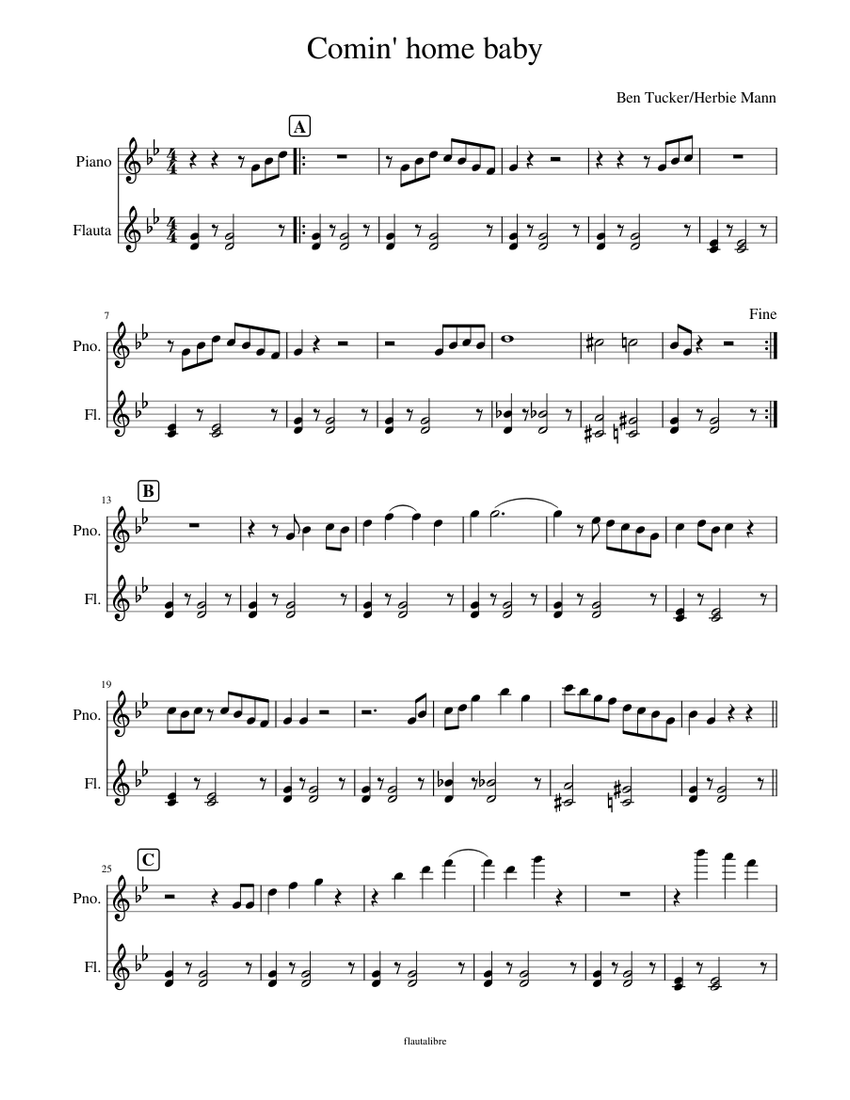 comin home baby Sheet music for Piano, Flute (Woodwind Trio