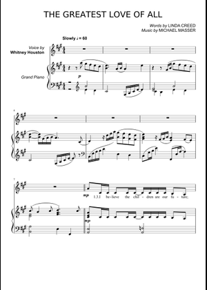 Whitney Houston - The Greatest Love Of All Sheet Music for Piano