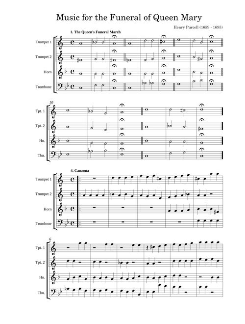Music for the Funeral of Queen Mary, Z.860 – Henry Purcell for Brass Quartet