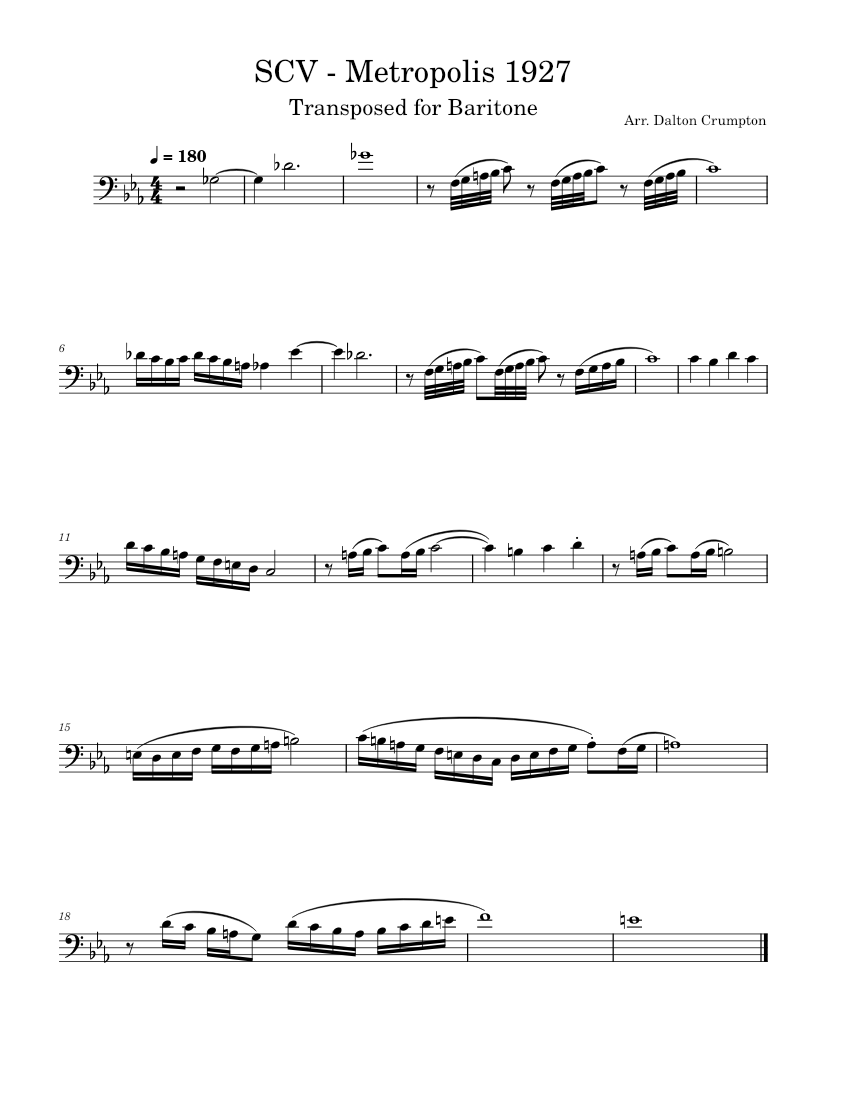 SCV 2018 - Metropolis 1927 Mellophone Transposed For Baritone Sheet ...