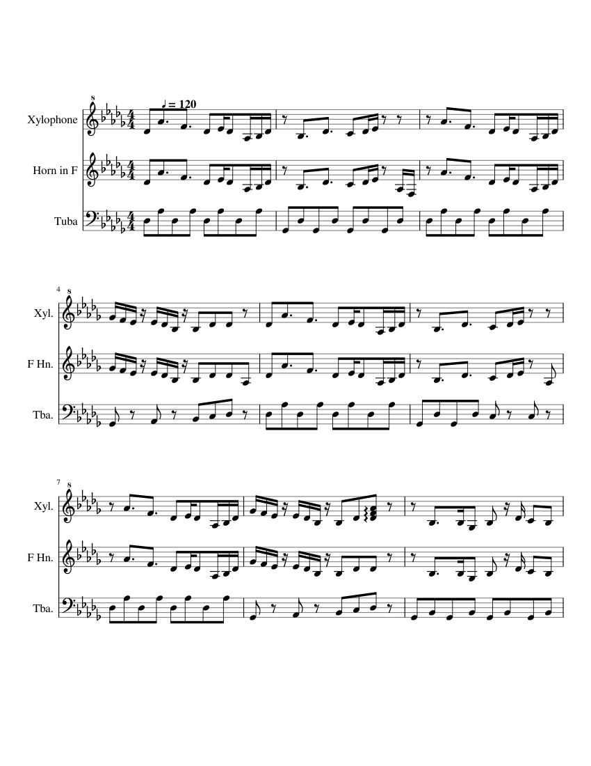 Undertale Dogsong Sheet music for Tuba, French horn, Xylophone (Mixed
