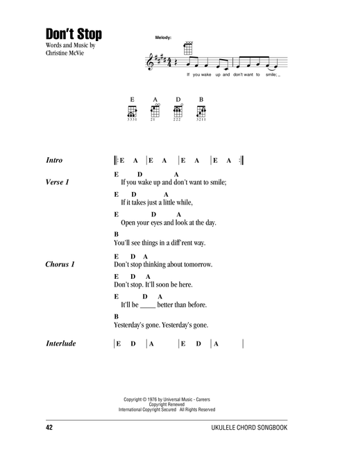 Don't Stop - Fleetwood Mac (Ukulele Chords-Lyrics)