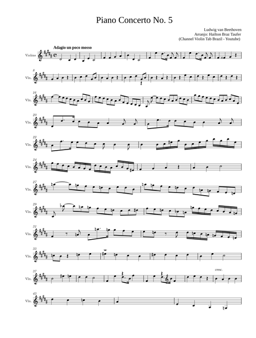 Concerto No.5, Op.73 Beethoven (Violin Tab Brazil - Youtube)