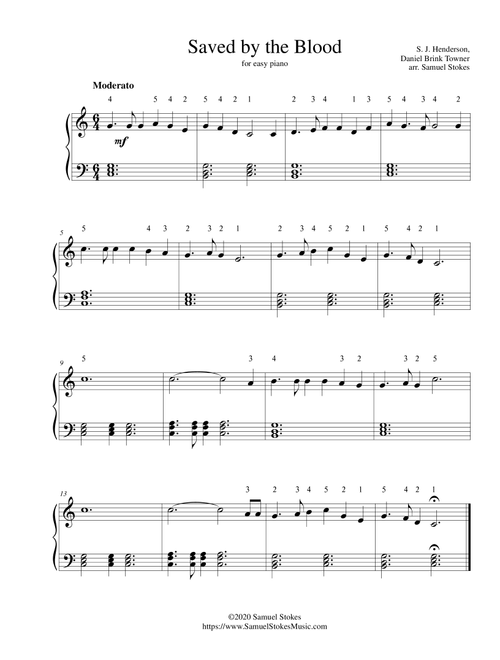 Saved by the Blood - for easy piano (Arr. Samuel Stokes) - S. J. Henderson, Daniel Brink Towner (Easy Piano)