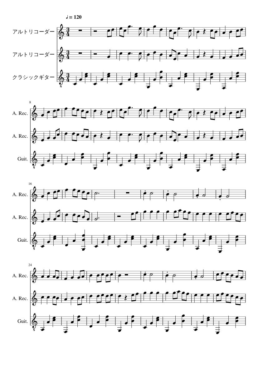 いつも何度でも (アルトリコーダー二重奏) Sheet music for Guitar, Recorder (Mixed Trio) |  Musescore.com