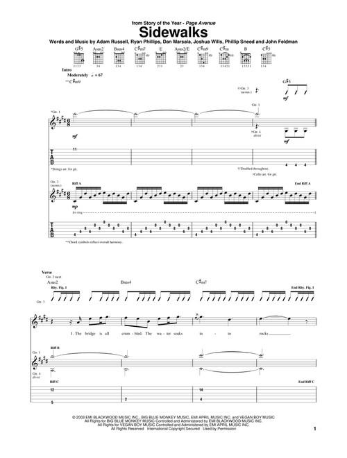Sidewalks - Story Of The Year (Guitar Tab)