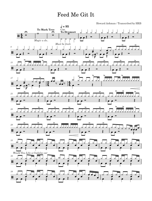 Little shop of horrors - feed me git it – Misc Soundtrack Feed Me Git It - Drumset Transcription