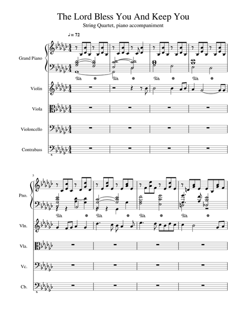 THE LORD BLESS YOU AND KEEP YOU arranged for string quartet with piano accompaniment (John Rutter)