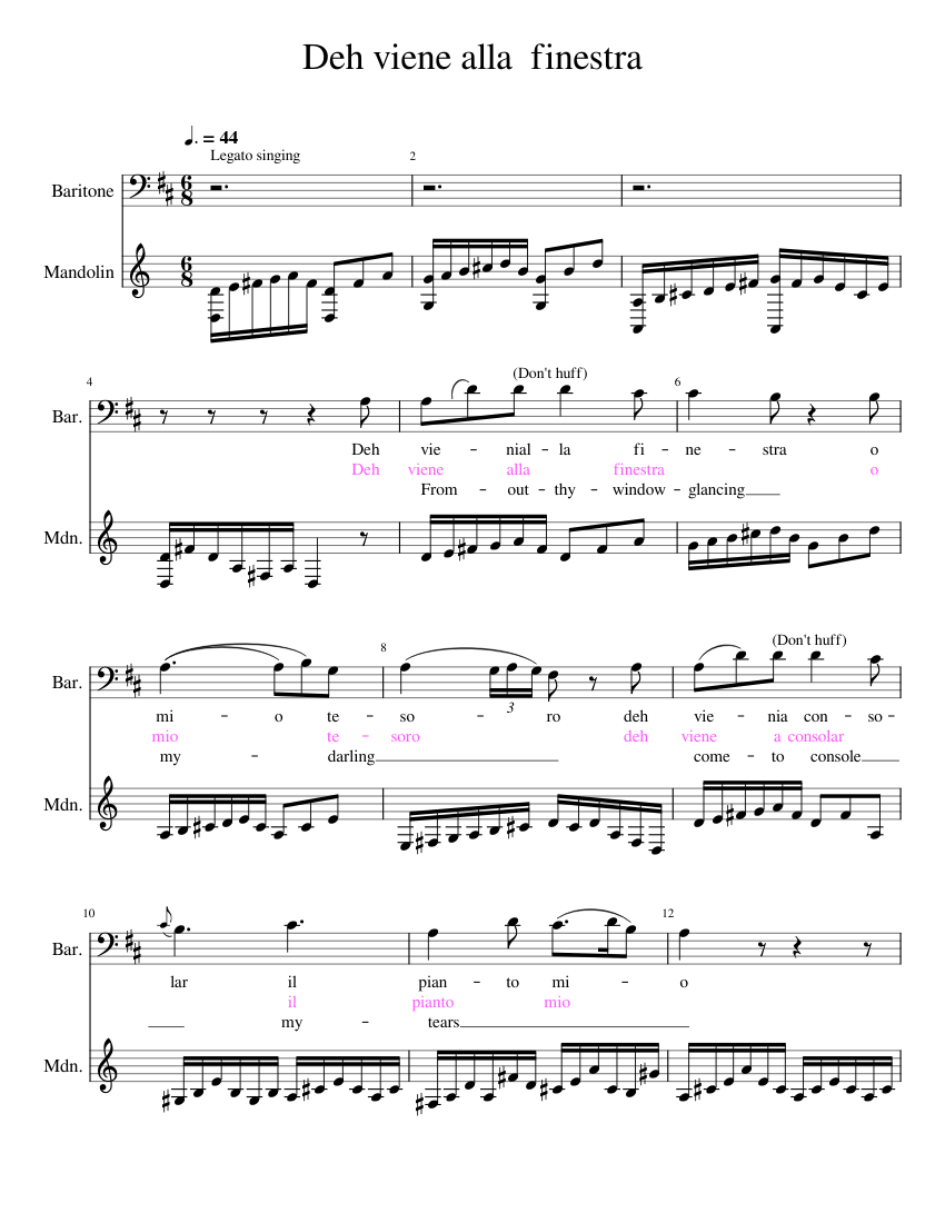 DON GIOVANNI – W. A. MOZART Sheet Music for Baritone, Mandolin