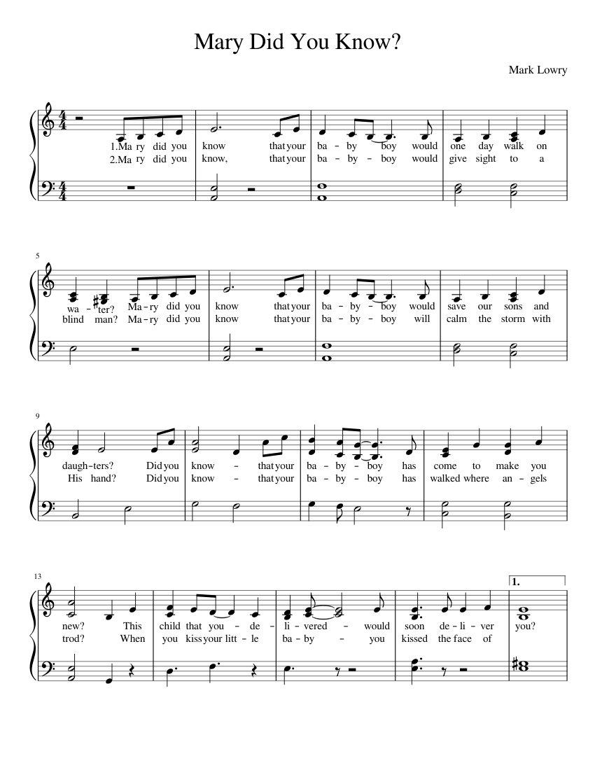 Terrific Sheet Music For Mary Did You Know On Piano Images