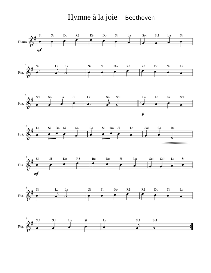 Hymne A La Joie Flute A Bec Hymne à la joie Sheet music for Piano (Solo) | Musescore.com