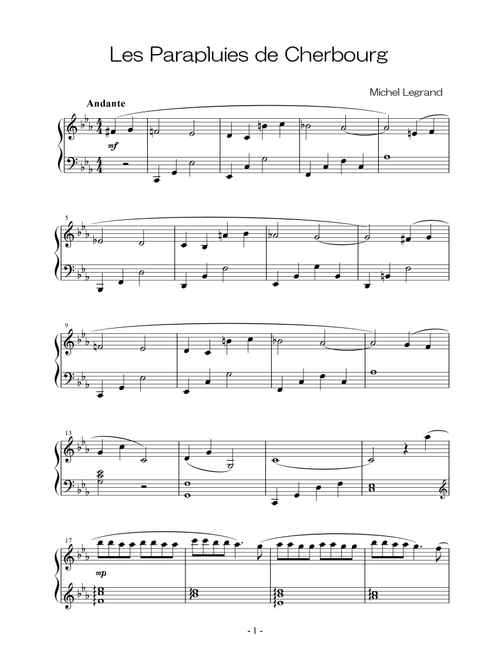Umbrellas Of Cherbourg (Arr. Paco_Musique) - Bud Shank (Easy Piano)