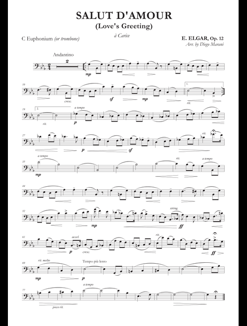 Salut d'Amour (Love's Greeting) for Euphonium or Trombone and Piano (Arr. Diego Marani) - Edward Elgar (Instrumental Duet and Piano)