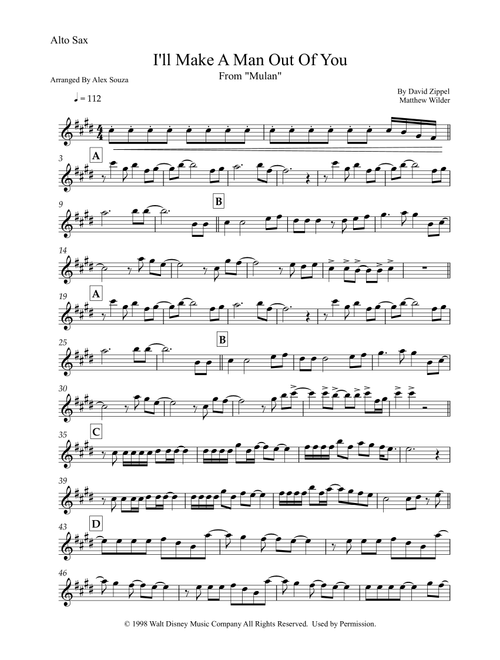 I'll Make A Man Out Of You (Arr. Alex Souza) - David Zippel, Matthew Wilder (Alto Sax Solo)