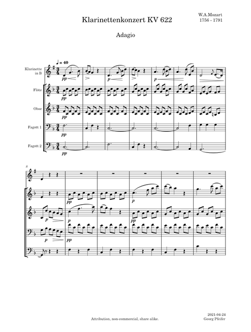 Clarinet Concerto in A major, K.622 – Wolfgang Amadeus Mozart - Adagio - Woodwind Quintet