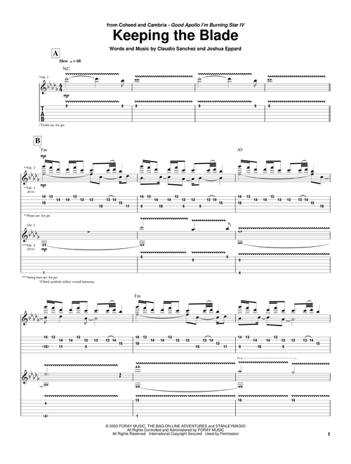 Keeping The Blade - Coheed And Cambria (Guitar Tab)