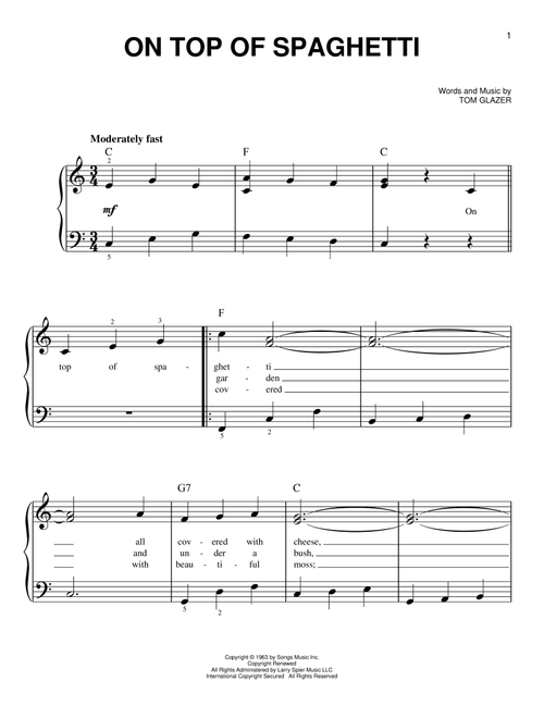 On Top Of Spaghetti - Tom Glazer (Very Easy Piano)