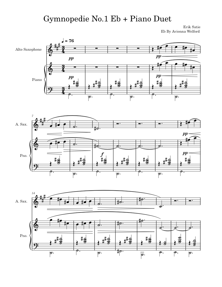 Gymnopédie No.1 – Erik Satie Gymnopédie No.1 Sax + Piano Arr