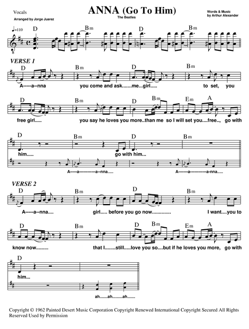 Anna (Go To Him) (Arr. Jorge Juarez) - The Beatles (Lead Sheet - Fake Book)