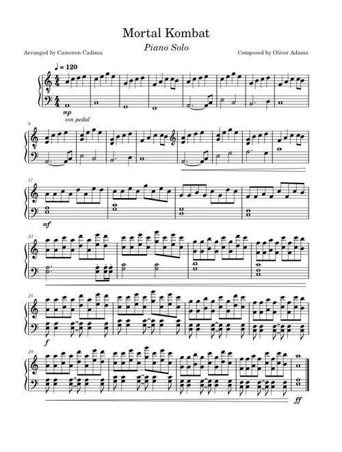 MORTAL KOMBAT (Techno Syndrome) - Piano Solo