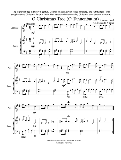 Chirstmas Duets for Clarinet & Piano:  O Christmas Tree (O Tannenbaum) (Arr. Meredith Whelan) - German Carol (Instrumental Solo (with Piano Accompaniment))
