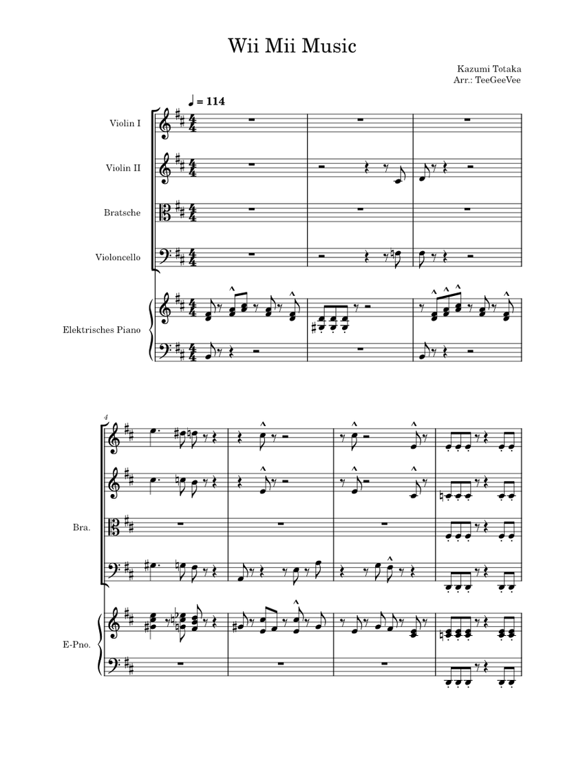 Mii Channel Theme – Kazumi Totaka Sheet Music for Piano, Violin, Viola ...