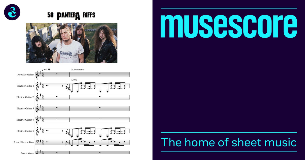 50 Pantera RIFFS Sheet Music for Guitar, Bass guitar, Drum group
