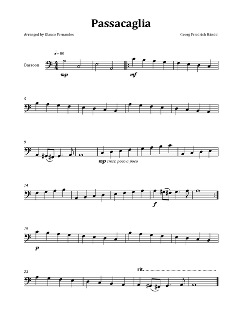Passacaglia by Handel/Halvorsen - Bassoon Solo (Arr. Glauco Fernandes) - Georg Friedrich Händel (Bassoon Solo)