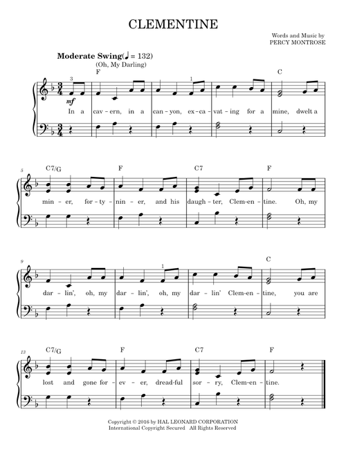 Oh My Darling, Clementine - Percy Montrose (Easy Piano)