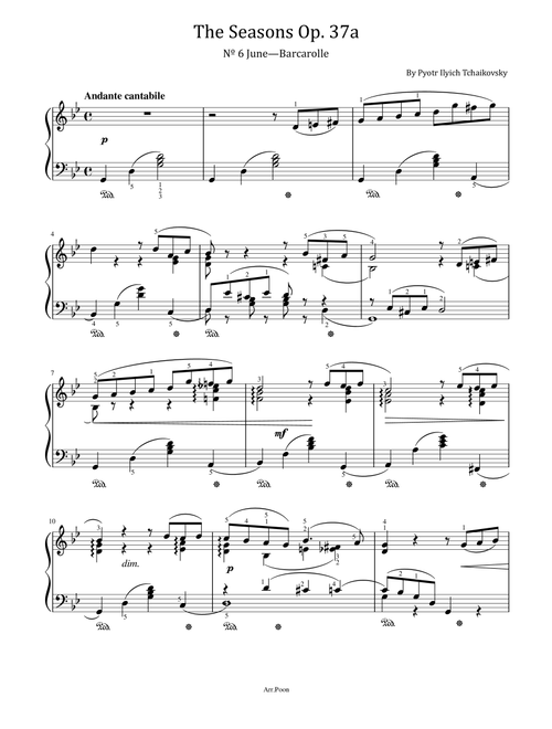 Tchaikovsky - The Seasons, Op. 37a No.6 - June, Barcarolle - Original With Fingered (Arr. poon) - Pyotr Ilyich Tchaikovsky (Piano Solo)