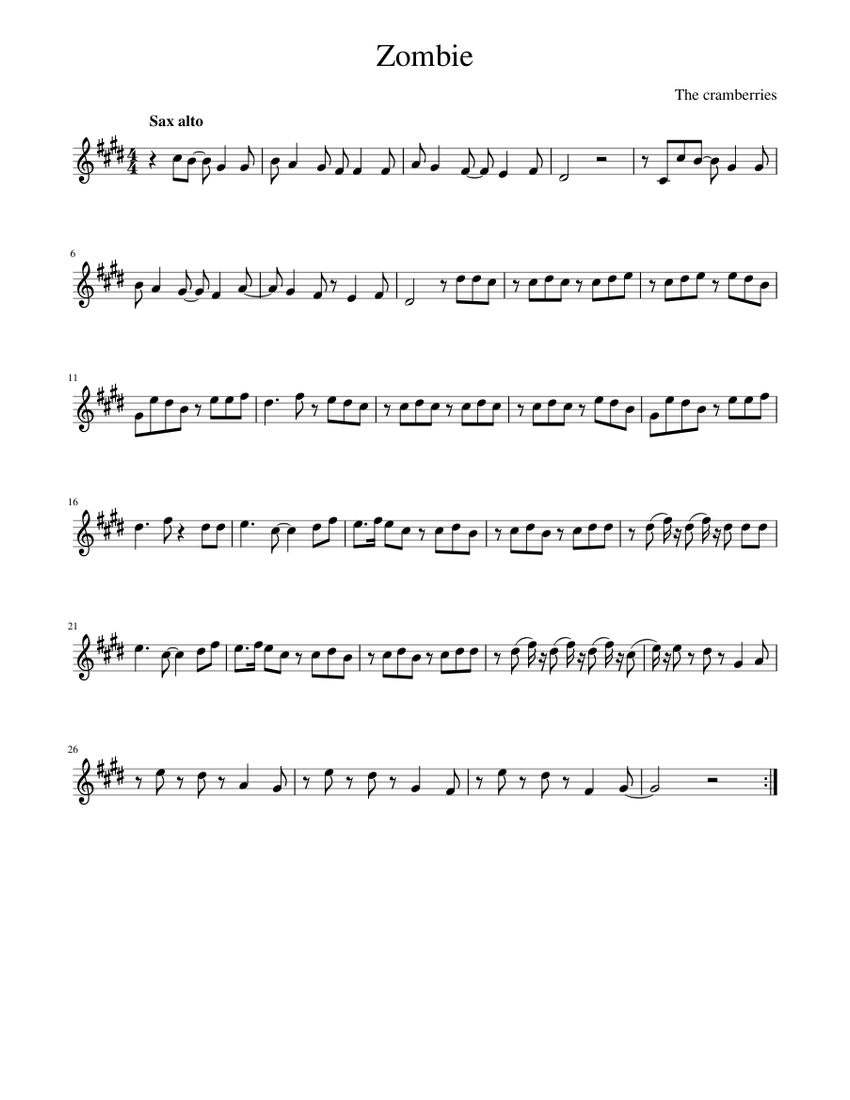 Zombie Sheet music for Saxophone alto (Solo) | Musescore.com
