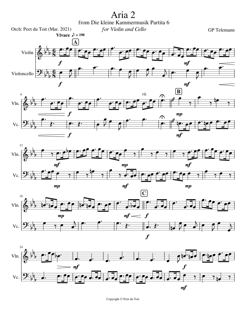 Aria 2 from Die kleine Kammermusik Partita 6 - GP Telemann (Violin