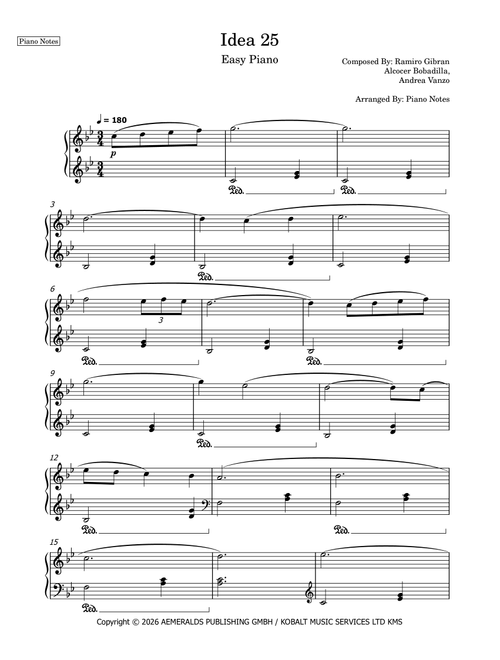 Idea 25 (Arr. Piano Notes) - Ramiro Gibran Alcocer Bobadilla, Andrea Vanzo (Easy Piano)