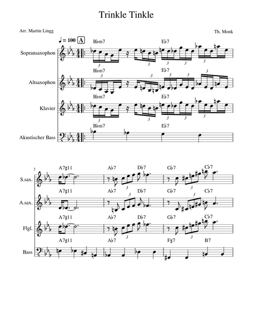 Trinkle Tinkle Monk Leadsheet C Bb Eb Bassline – Martin Lingg
