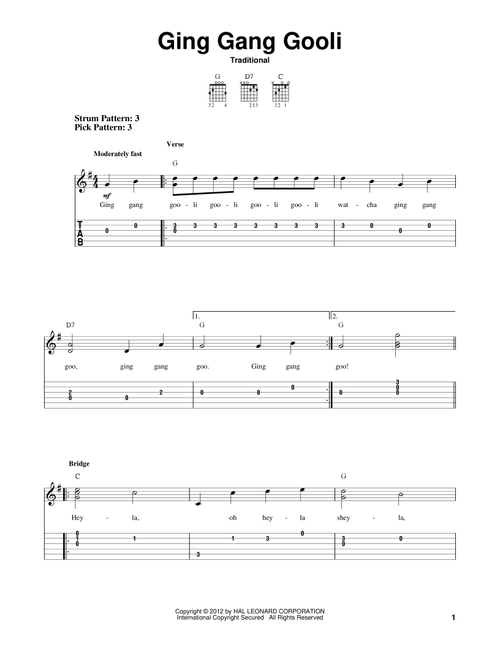 Ging Gang Gooli - Traditional (Easy Guitar with TAB)