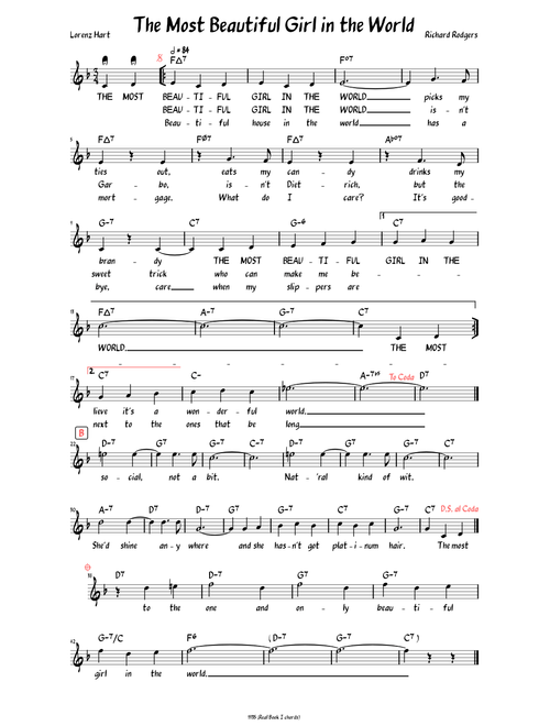 The Most Beautiful Girl in the World  (Lead sheet with lyrics )